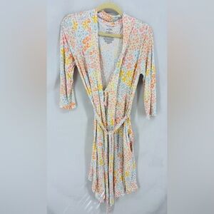 Posh Peanut Floral Daisy Lounge Robe Bamboo Viscose Soft Stretch Women’s L XL
